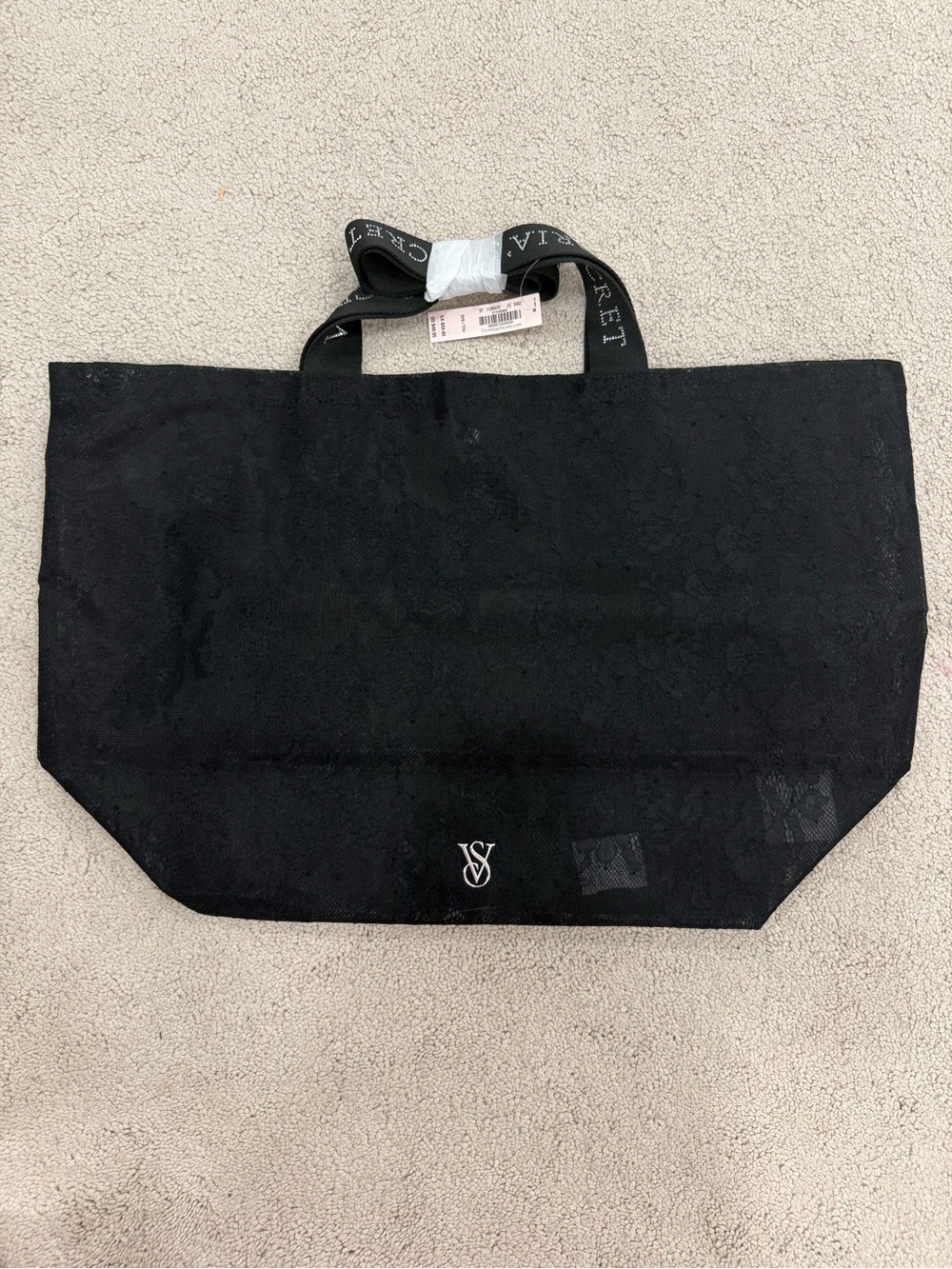 Victoria's Secret Black Lace-Effect Logo Tote